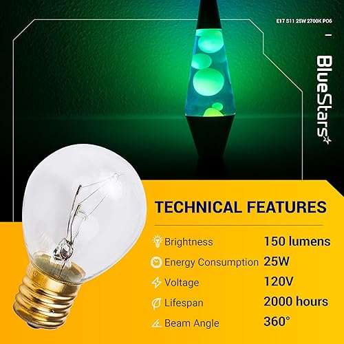 Miniatura 2 de BlueStars Paquete de 6 bombillas de lava de 25 W, base E17 S11, bombillas de repuesto originales para lámpara de lava de 14.5 pulgadas20 onzas,