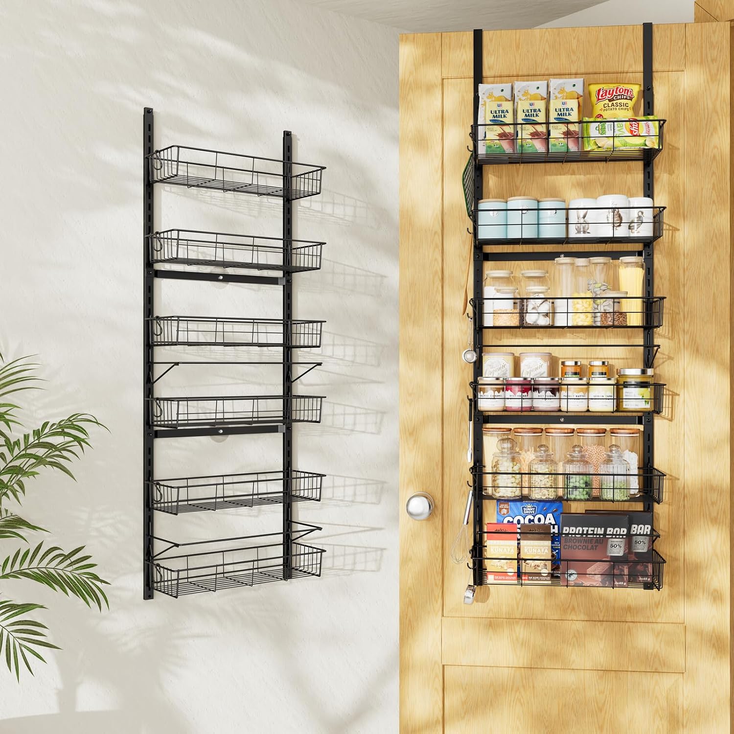Simple Trending 6-Tier Metal Over The Door Pantry Organizer, Black