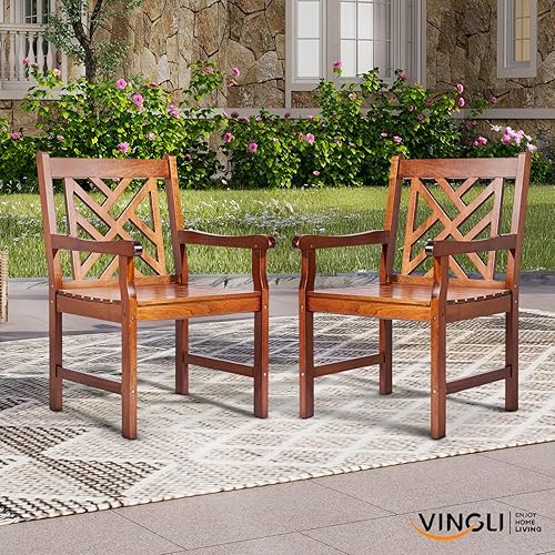Miniatura 2 de VINGLI Sillas de comedor al aire libre, sillas de patio de madera resistente de 330 libras con respaldo cómodo, sillas de comedor de madera maciza,
