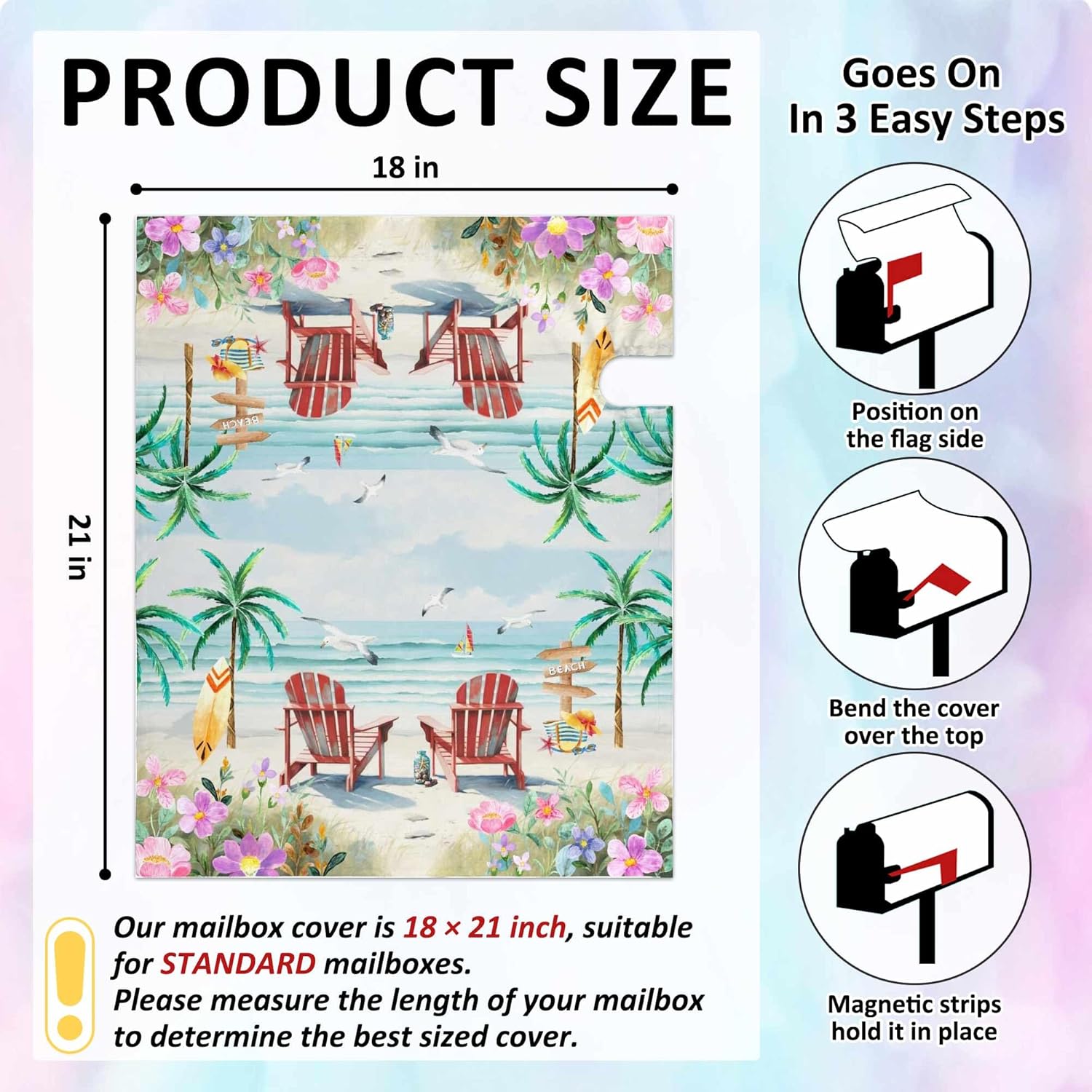 Coastal Beach Mailbox Covers Magnetic Standard Size 21" X 18" Seaside Summer Welcome Mailbox Wraps Post Letter Box Cover for Garden Yard Home Decor Outdoor Decorations (Beach, 21" x 18")