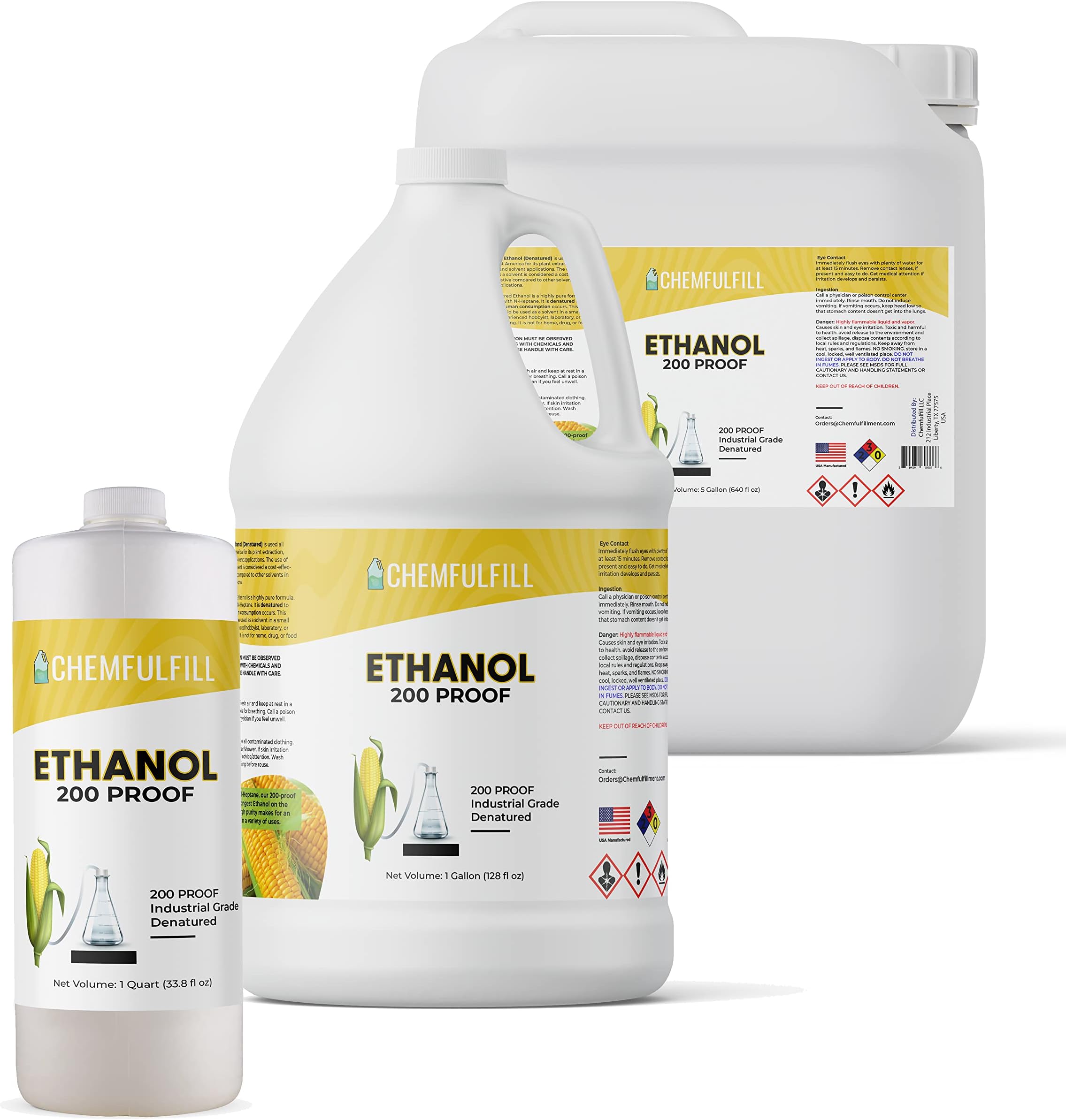 Chemfulfill 200 Proof Ethanol – Ethanol (100% EtOH Denatured) (5-Gallon (640 fl oz))