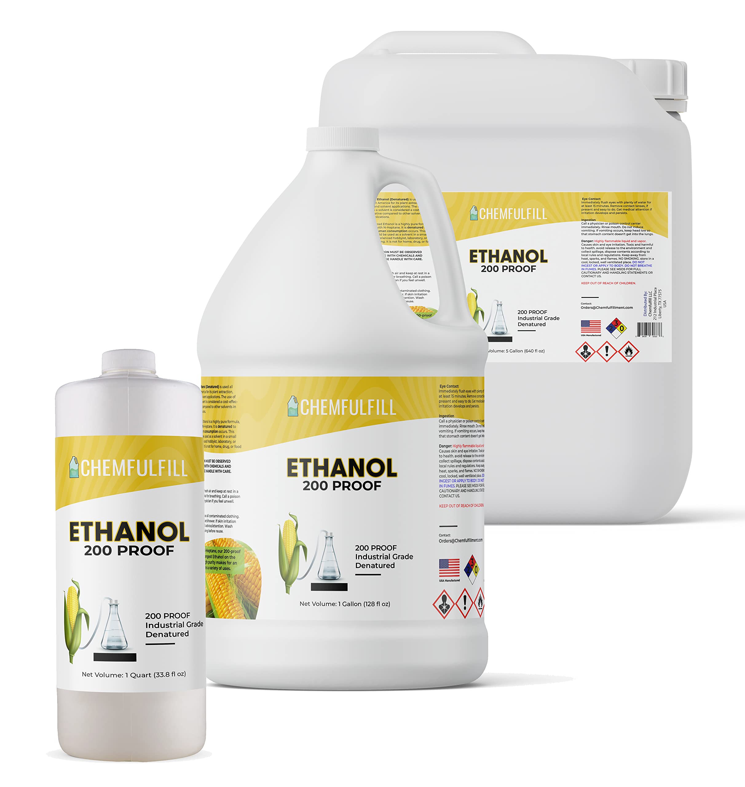 Chemfulfill 200 Proof Ethanol – Ethanol (100% EtOH Denatured) (5-Gallon (640 fl oz))