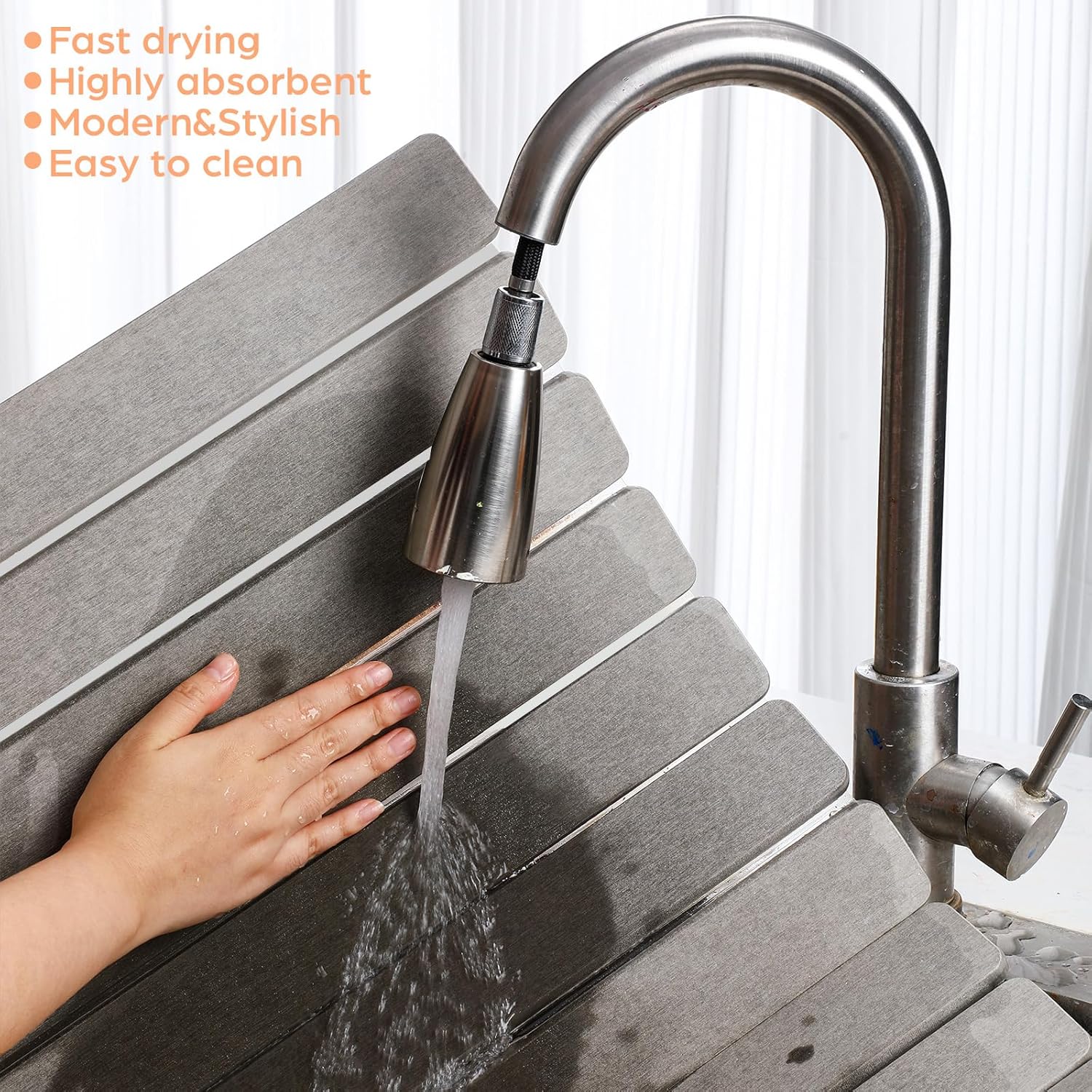 Nuanchu 2pack Large Stone Dish Drying Mat for Kitchen Counter, 23.6"(L)x15.4"(W), Collapsible Diatomaceous Earth Water Absorbing Mat for Dishes Bottles Cups, Match Any Countertop (Light Grey)