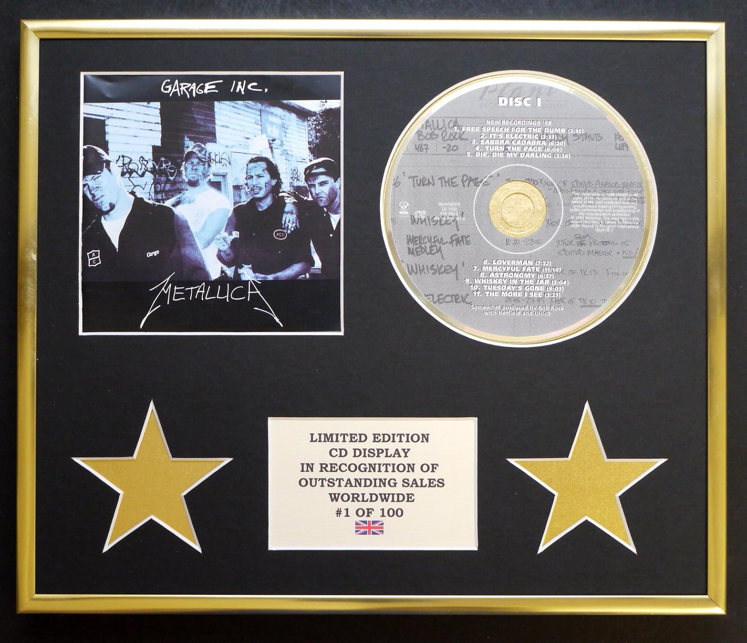 METALLICA/CD DISPLAY/LIMITED EDITION/COA/GARAGE INC, Gold, 30L x 24W cm