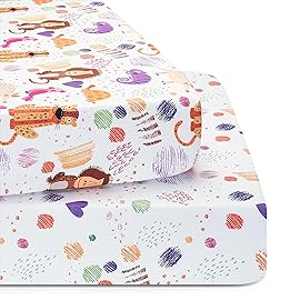 TILLYOU Baby Crib Sheets for Boys Girls, Super Soft Toddler Bed Sheets, 2 Pack Sheets for Standard Crib Mattress 28x52in, Animal Graffiti