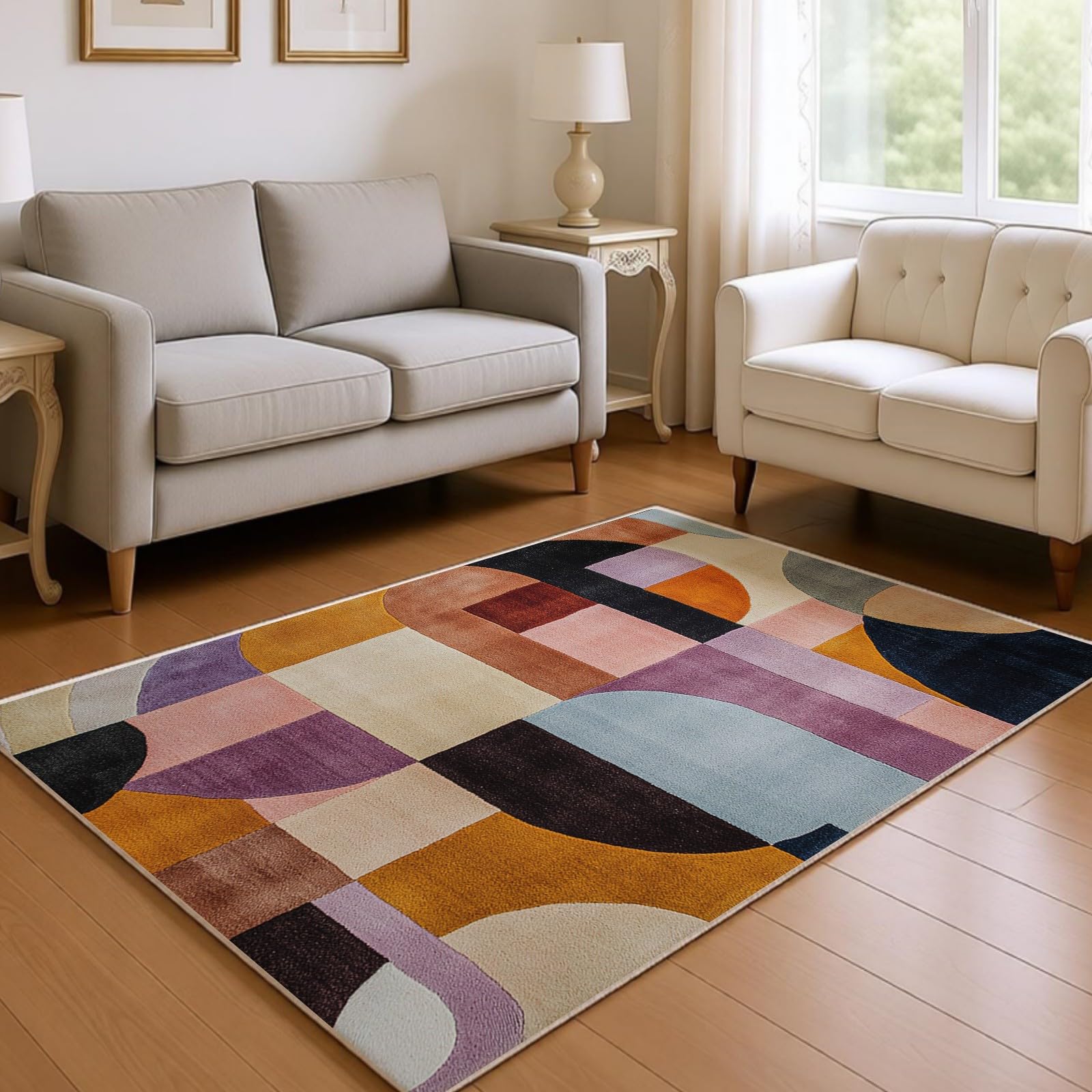 Tappeto Lavabile 160 x 230 cm Modelli geometrici astratti Tappeto Soggiorno Morbido Antiscivolo marrone Pelo Corto per Camera e Sala da Pranzo