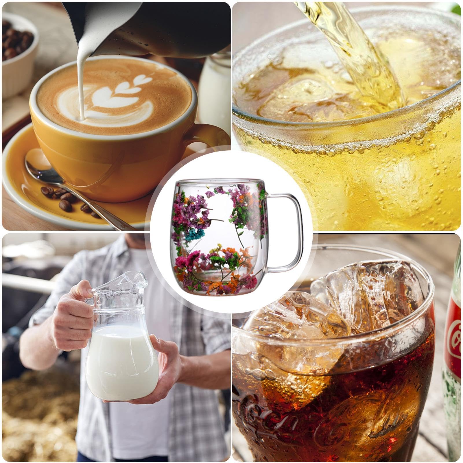 Tasses En Verre à Double Paroi – Tasse à Thé, Café, Fleur Séchée, Tasse à Double Paroi | Verres En Verre Pour Thé, Cappuccino, Boissons Froides