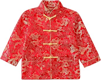 Boy Tang Suit Dragon Long Sleeve Shirt Chinese New Year Outfit Chinese Traditional Clothes for Kids