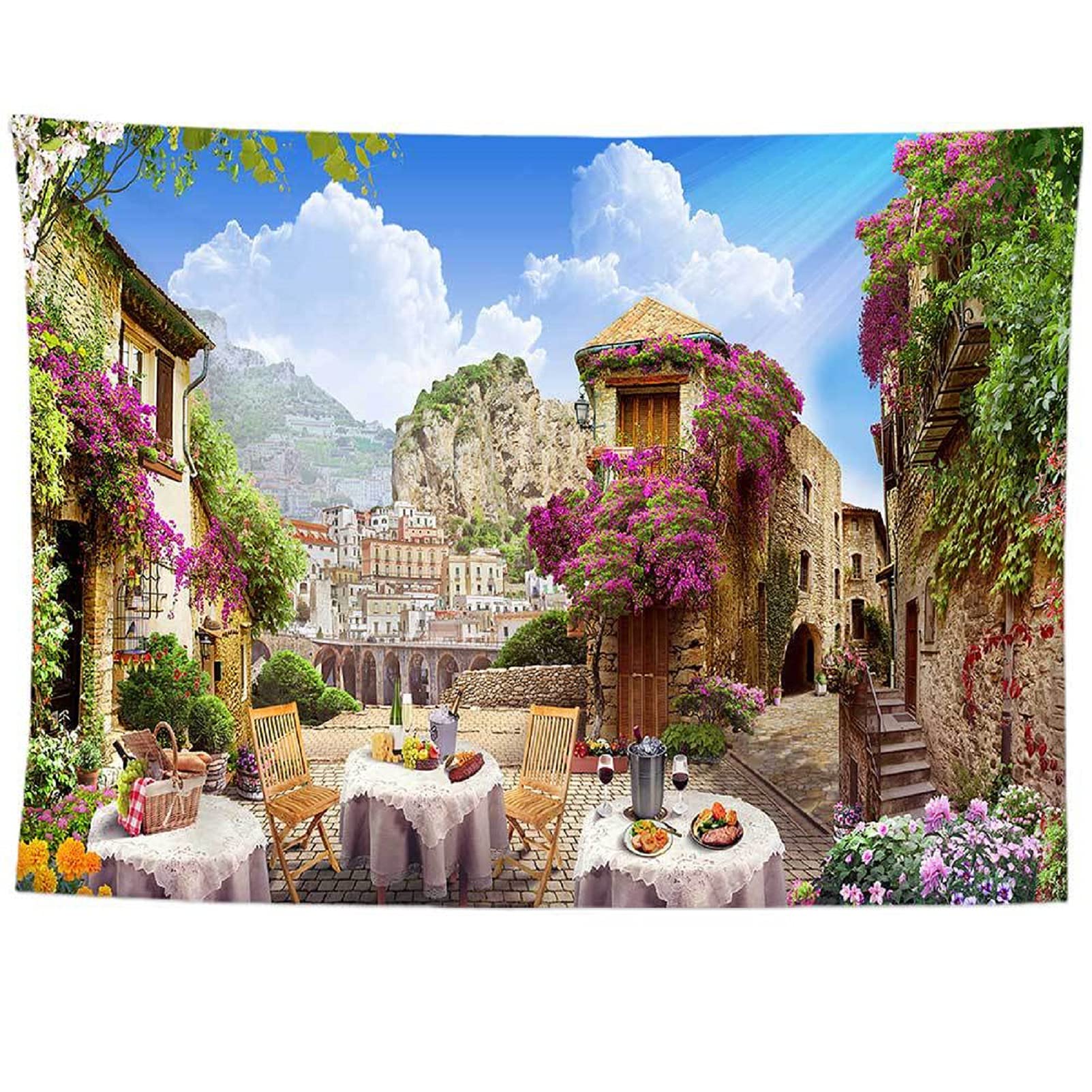 izielad Mountain Flowers Old House Landscape Wall Hanging Tapestry 100X150CM 39.3X59IN