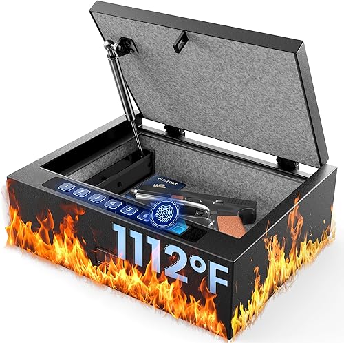 Caja fuerte para pistola resistente al fuego, bóveda de pistola resistente de 16.5 libras con capa de yeso, acceso rápido biométrico, modo