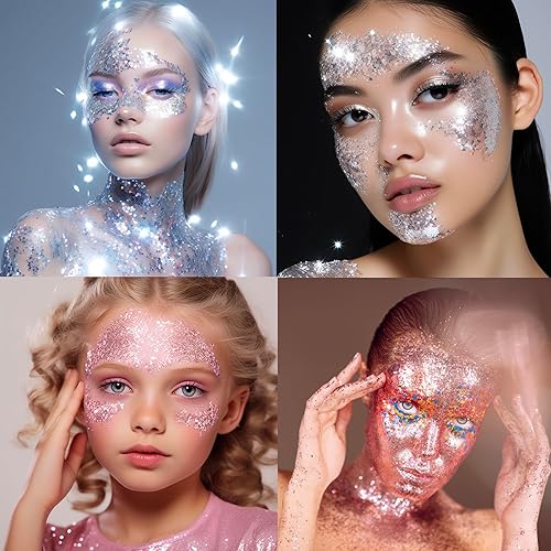 Miniatura 4 de CCbeauty Purpurina corporal blanca y rosa intensa, gel de purpurina facial, accesorios para conciertos de cantante, festivales de música, accesorios