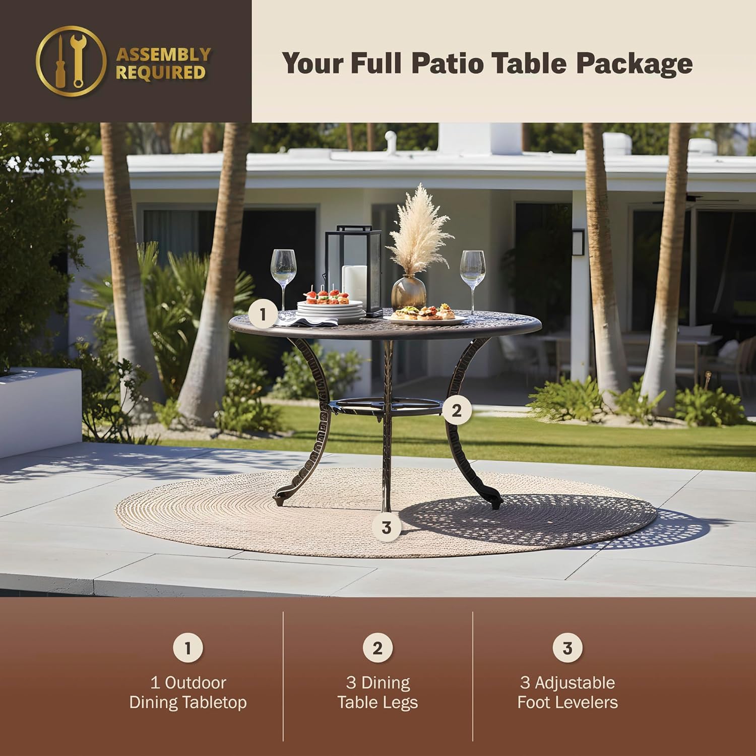 Kinger Home Harmon 41-inch Patio Dining Table, Round Outdoor Table, Outdoor Dining Table, Aluminum Patio Furniture, Outdoor Dining Set, Woven Design, Rust Resistant