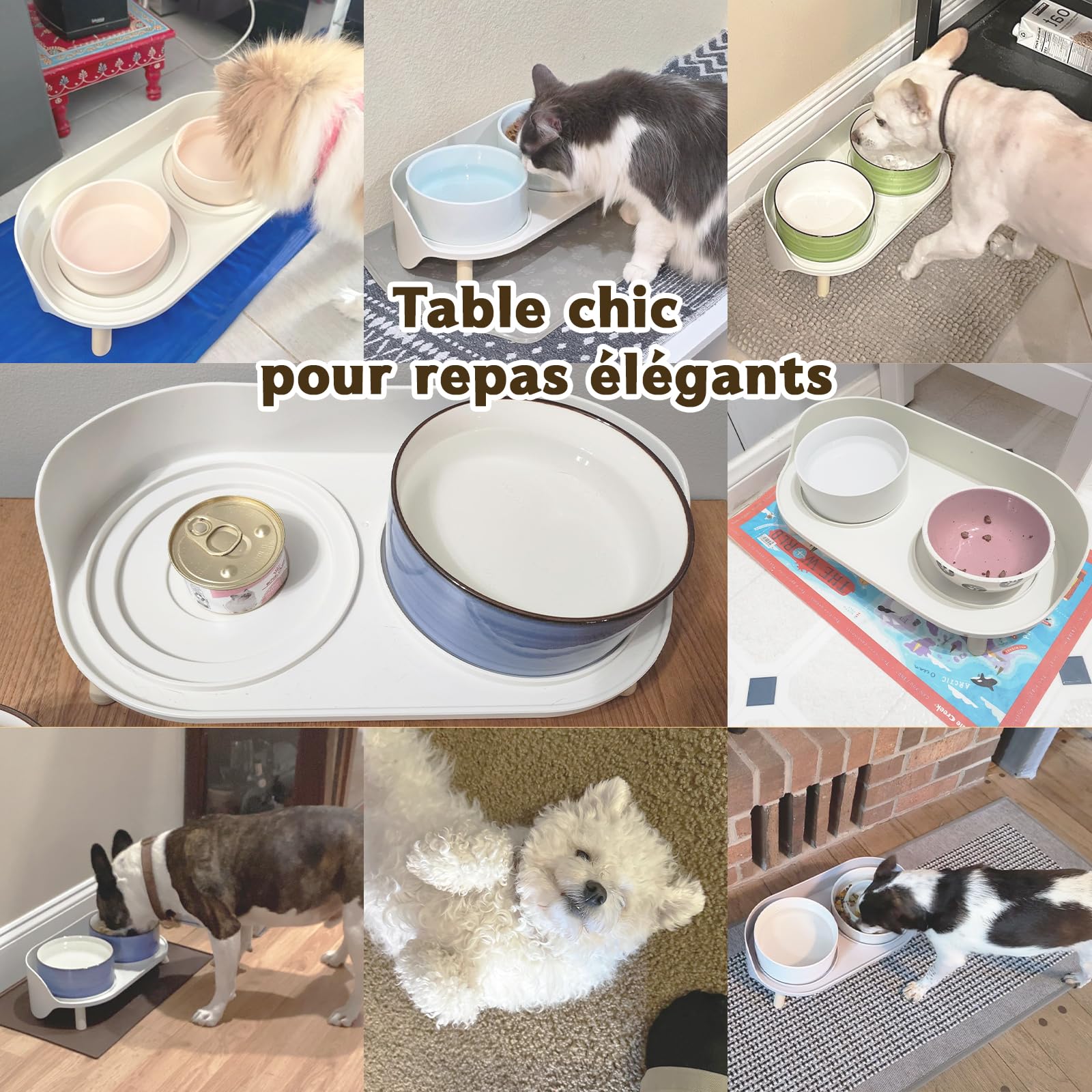Support de Gamelle Surélevée pour Chat - Porte-Gamelles pour Nourriture et Eau - Idéal pour Chats et Petits Chiens à Pattes Courtes - Blanc Crème (Bol Non Inclus)
