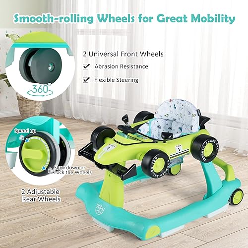 Miniatura 65 de BABY JOY Andador de bebé 4 en 1, caminador de actividad plegable con altura y velocidad ajustables, música, luces, antivuelco, andador de empuje