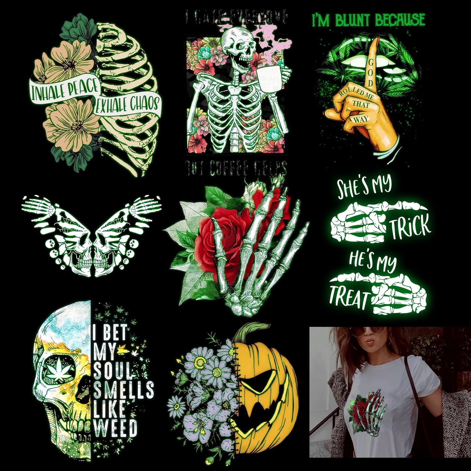 Heflashor Fall Halloween Iron on Transfers Decals for