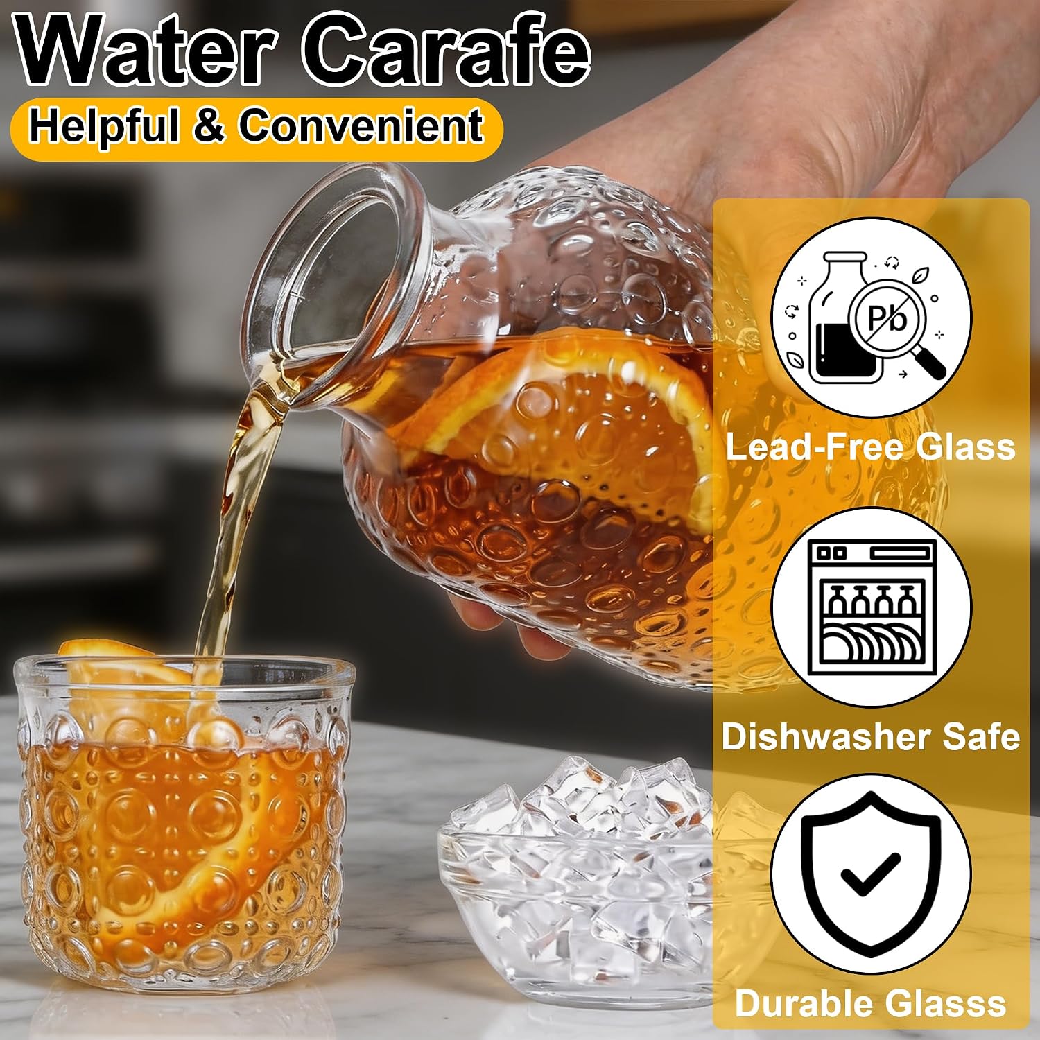 2 Set Bedside Water Carafe with Cup, Clear Embossed Night Water Carafe with Glass Tumbler, 18 OZ Nightstand Pitcher with 5 OZ Cup Set, Bedside Water Carafe and Glass Set for Juice