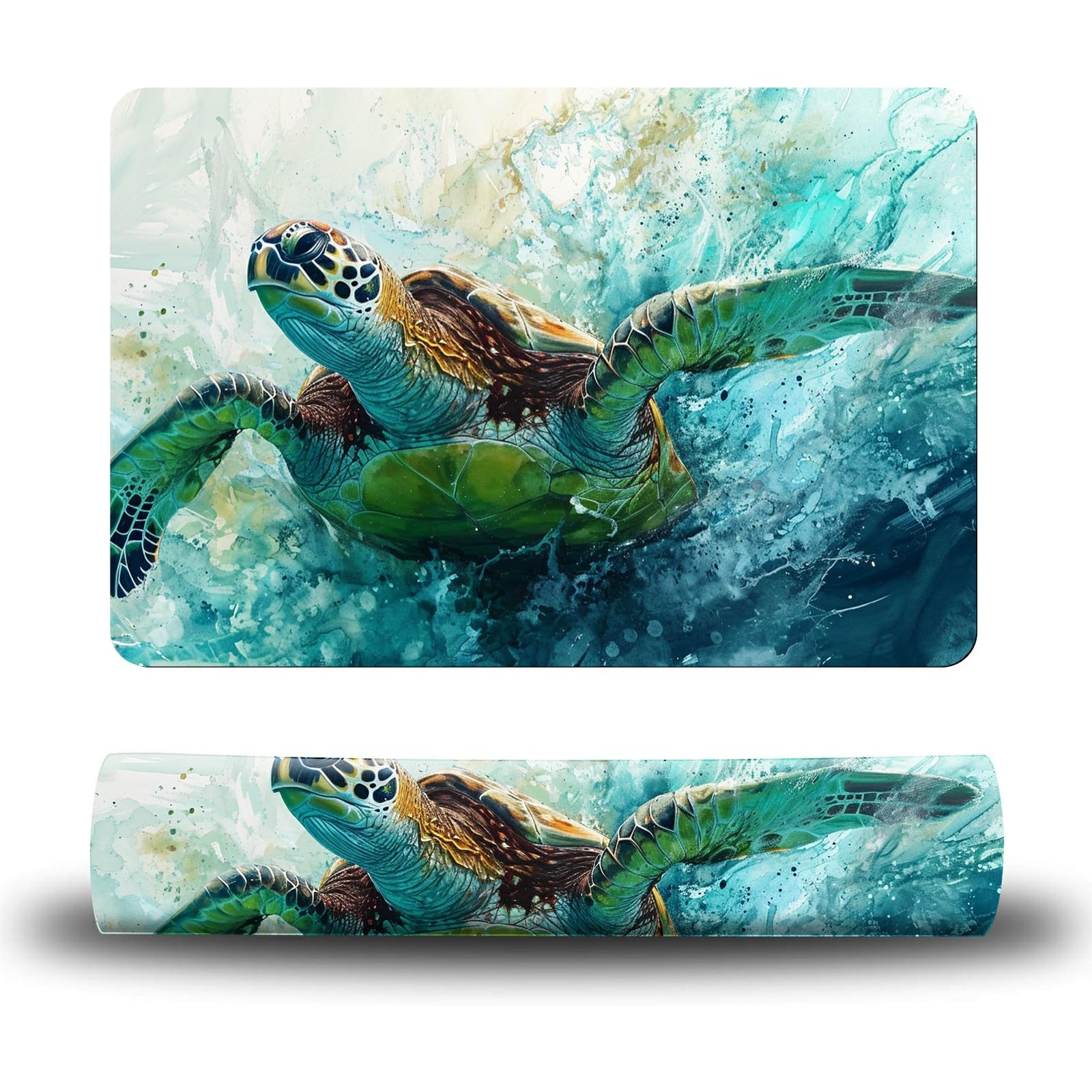 Dikoer Dog Food Mat, 19.6" x 23.6" Absorbent Pet Feeding Mat for Food and Water, Waterproof Diatom Mud Pet Placemat with Non-Slip Rubber Backing, Cat Bowl Mat for Floors - Watercolor Turtle