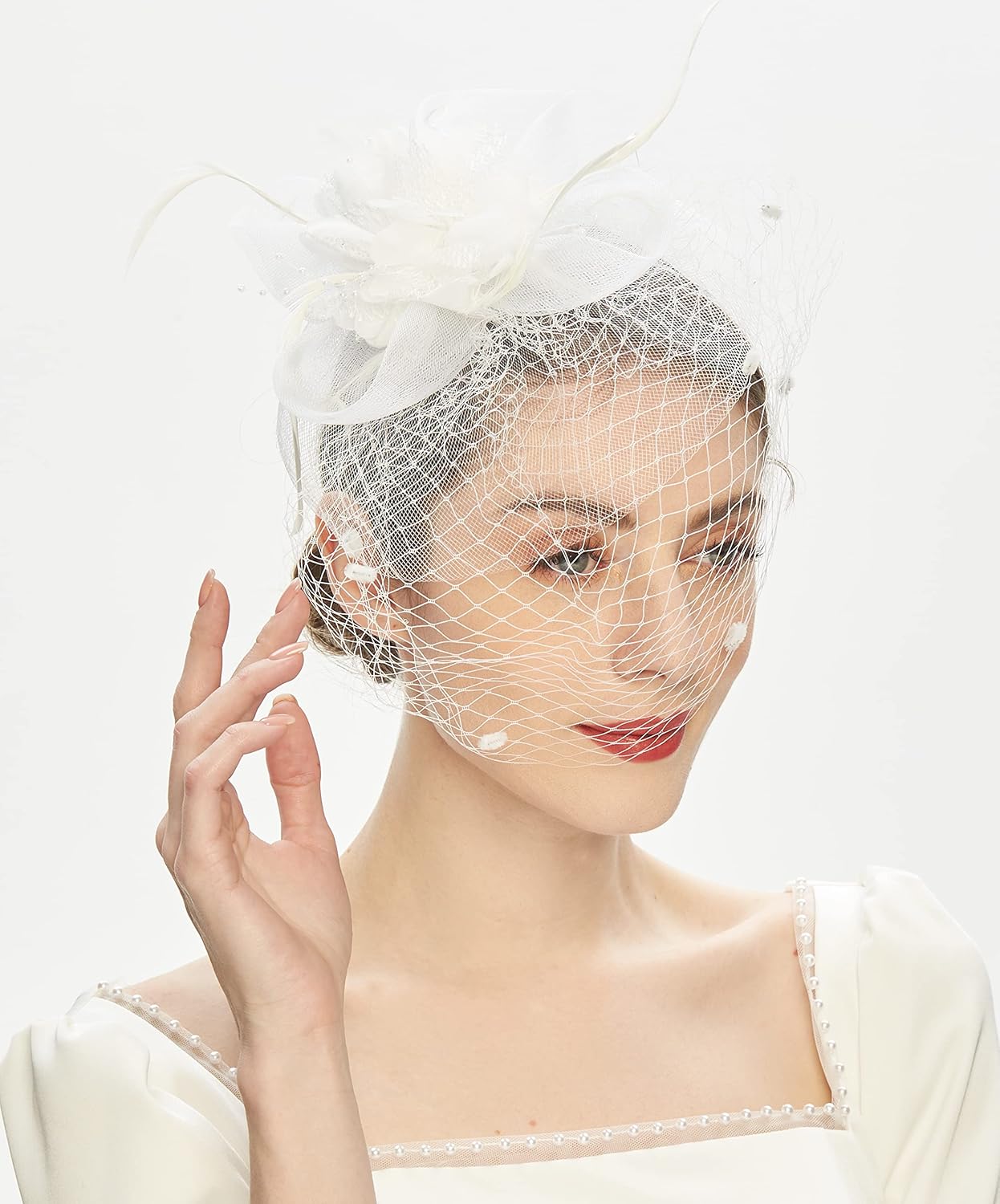 Cizoe Fascinator Hats for Women Tea Party Headband Kentucky Derby Wedding Flower Mesh Veil Fascinator - Image 4