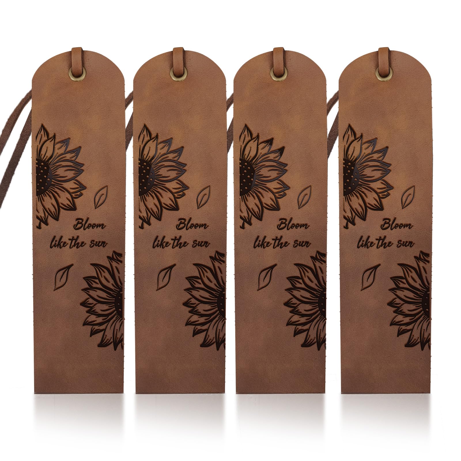 MAYJOYDIY 4pcs Sunflower Leather Bookmarks 5×18cm Vintage Flower Bookmarks Page Markers Bloom Like The Sun Text for Men Women Book Lovers Students Graduation Gifts Bookworms