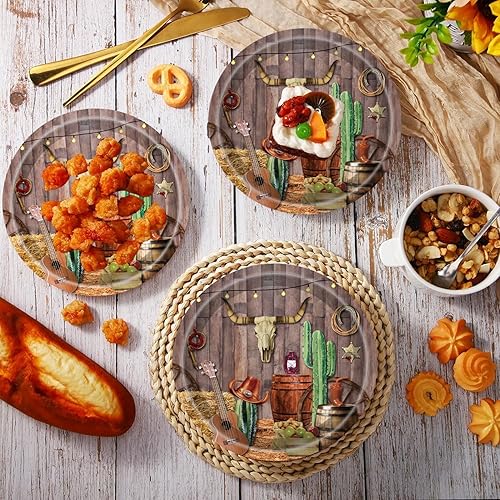 Miniatura 6 de 50 platos de fiesta occidental, suministros de fiesta de vaquero occidental, platos de papel de postre del salvaje oeste de 7 pulgadas, platos de