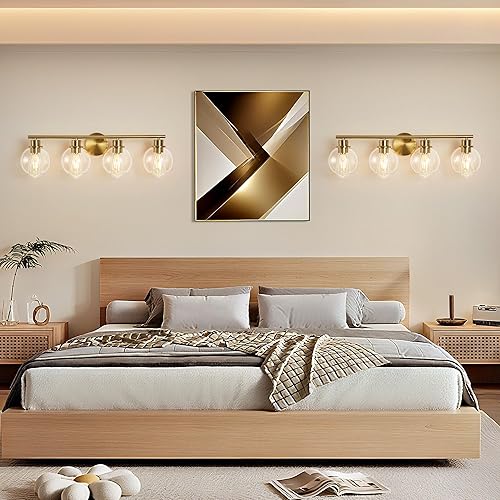 Miniatura 3 de Lámparas de baño sobre el espejo, 4 luces, lámpara de tocador de baño con pantalla de vidrio transparente de 29.5 pulgadas, moderna lámpara de