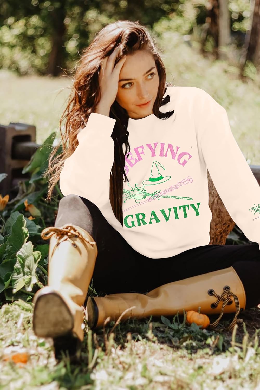 JINTING Musical Sweatshirt for Women - Defying Gravity Pink Green Musical Movie Fall Crew Neck Long Sleeve Pullover - Image 5