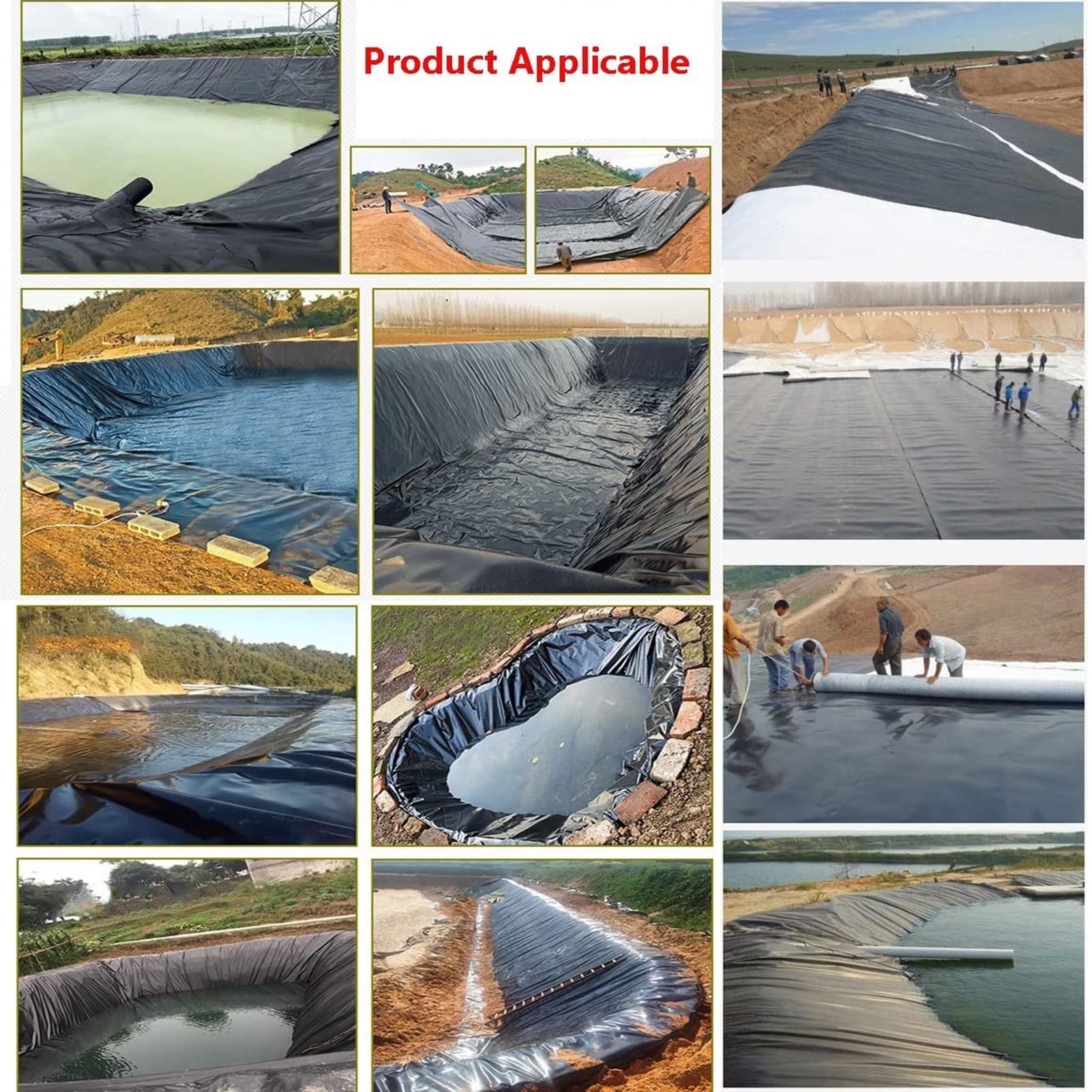Forro impermeable de polietileno negro ultra resistente de 8 x 12 pies para peces al aire libre, carpas y jardines, duradero, resistente a los rayos UV, ideal para paisajismo