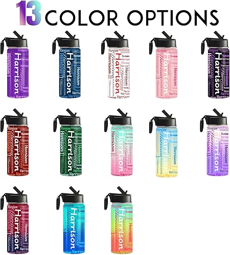 Miniatura 2 de Botellas de agua con nombres personalizados, botella de agua aislada con nombre, con popote, botella de agua reutilizable de acero inoxidable,