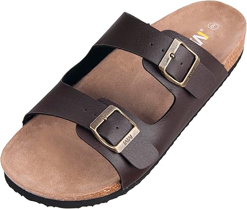 Miniatura 4 de WTW Sandalias con plantilla de corcho para hombre, zapatos deslizantes de playa con correa ajustable de hebilla de metal para hombre, estilo casual