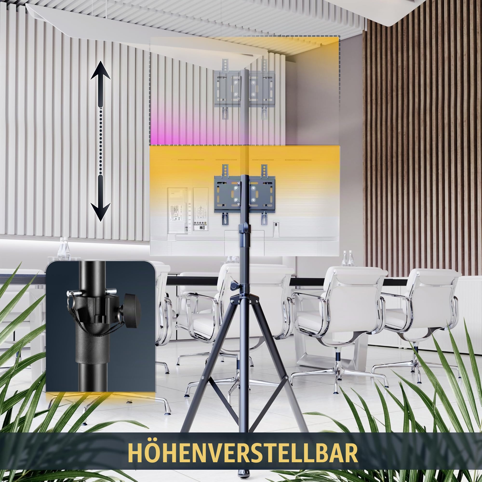 RICOO TV Boden-Ständer Fernseher Halterung Höhenverstellbar Neigbar für 32-55 Zoll Tripod Stativ Fernsehhalterung FS0822 Dreifuß Fernseh-Stand Standfuß Smart Bildschirm bis 35 Kg & VESA 200x200