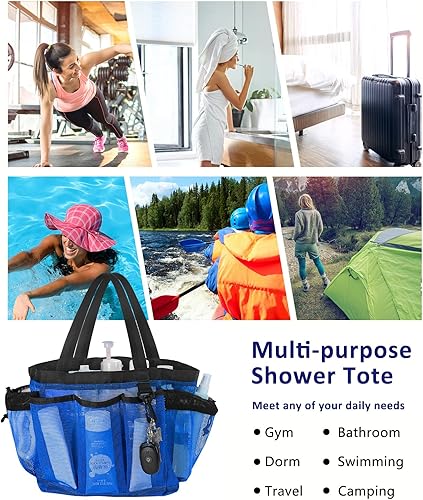 Miniatura 7 de Moyad Bolsa grande de malla para ducha para dormitorio universitario, artículos esenciales de habitación con 8 bolsillos, bolsa de ducha portátil