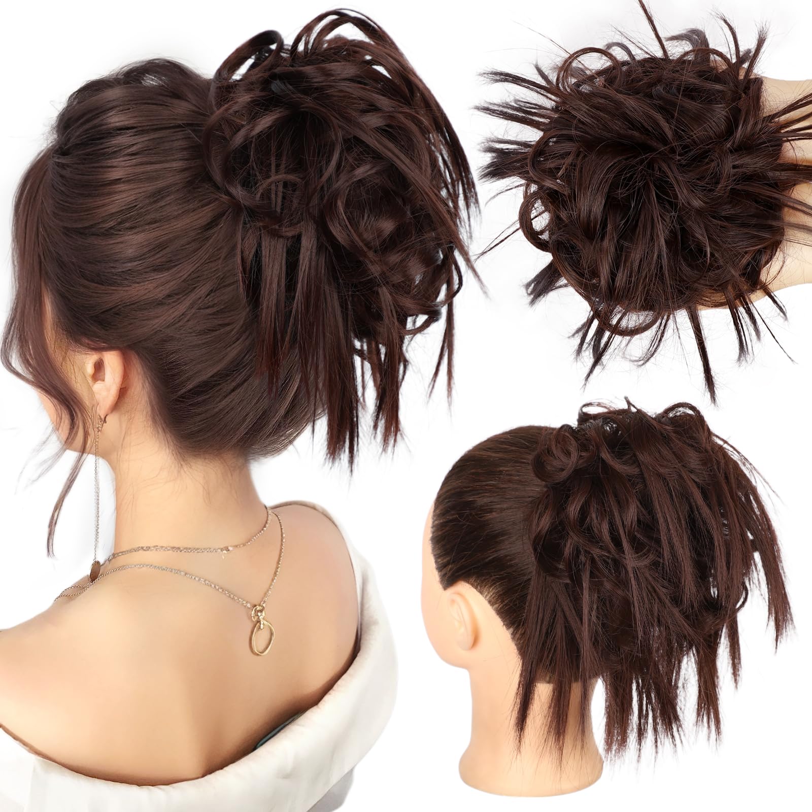 HMD Tousled Updo Messy Bun Hairpiece Hair Extension Ponytail with Elastic Rubber Band Updo Ponytail Hairpiece Synthetic Hair Extensions Scrunchies