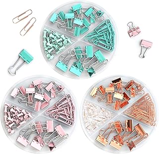 Teskyer Small Binder Clips and Paper Clips Push Pins Tacks Set, Total 216 Pcs Office Clips Kits with Separately Stored Box...