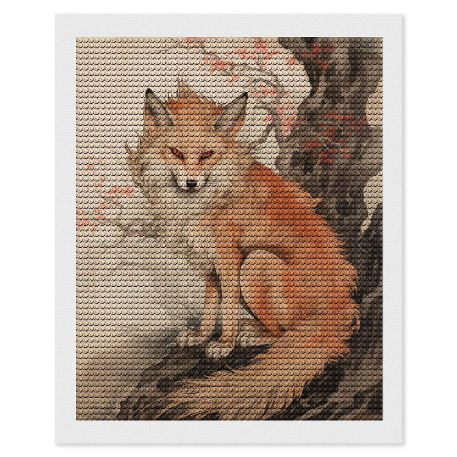 Junmoney Japan Fox Crystal Diamond Art Kit 16"x20", Stress Relief Craft, Decorative Artwork, Vintage Style Decor, Birthday Gift