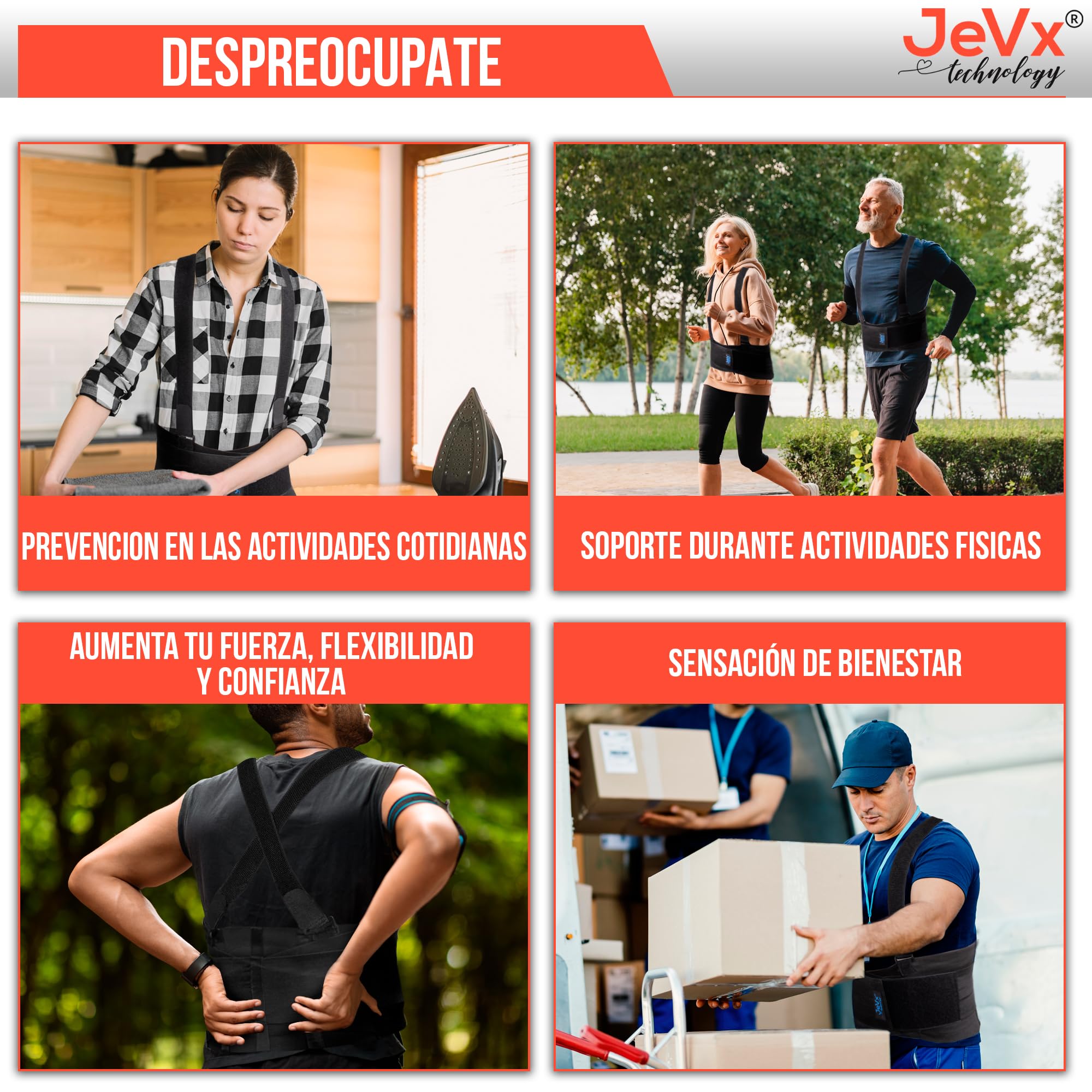 JEVX Faja Lumbar Hombre y Mujer Trabajo con Tirantes Extraibles L | con Pad Lumbar para Dolor de Espalda, Deportiva, Cinturón Abdominal Transpirable, Lesión de Columna, Deporte Ciática