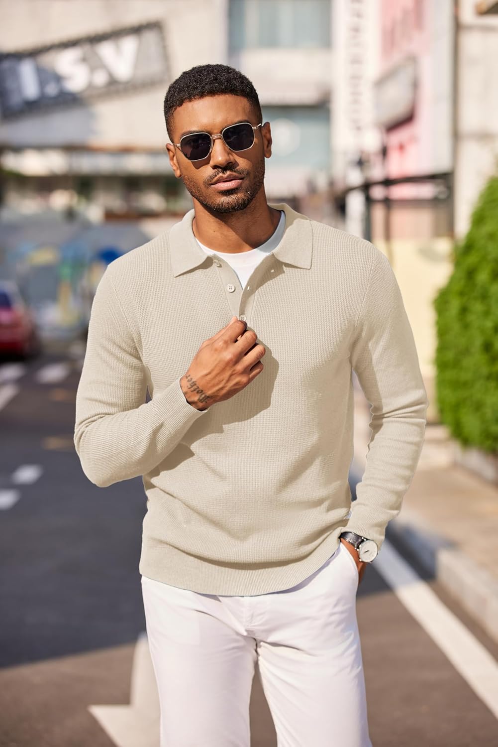 COOFANDY Men's Knit Polo Long Sleeve Sweaters Collared Polo Sweater Casual Dress Pullover Fashion Golf Sweaters - Image 2