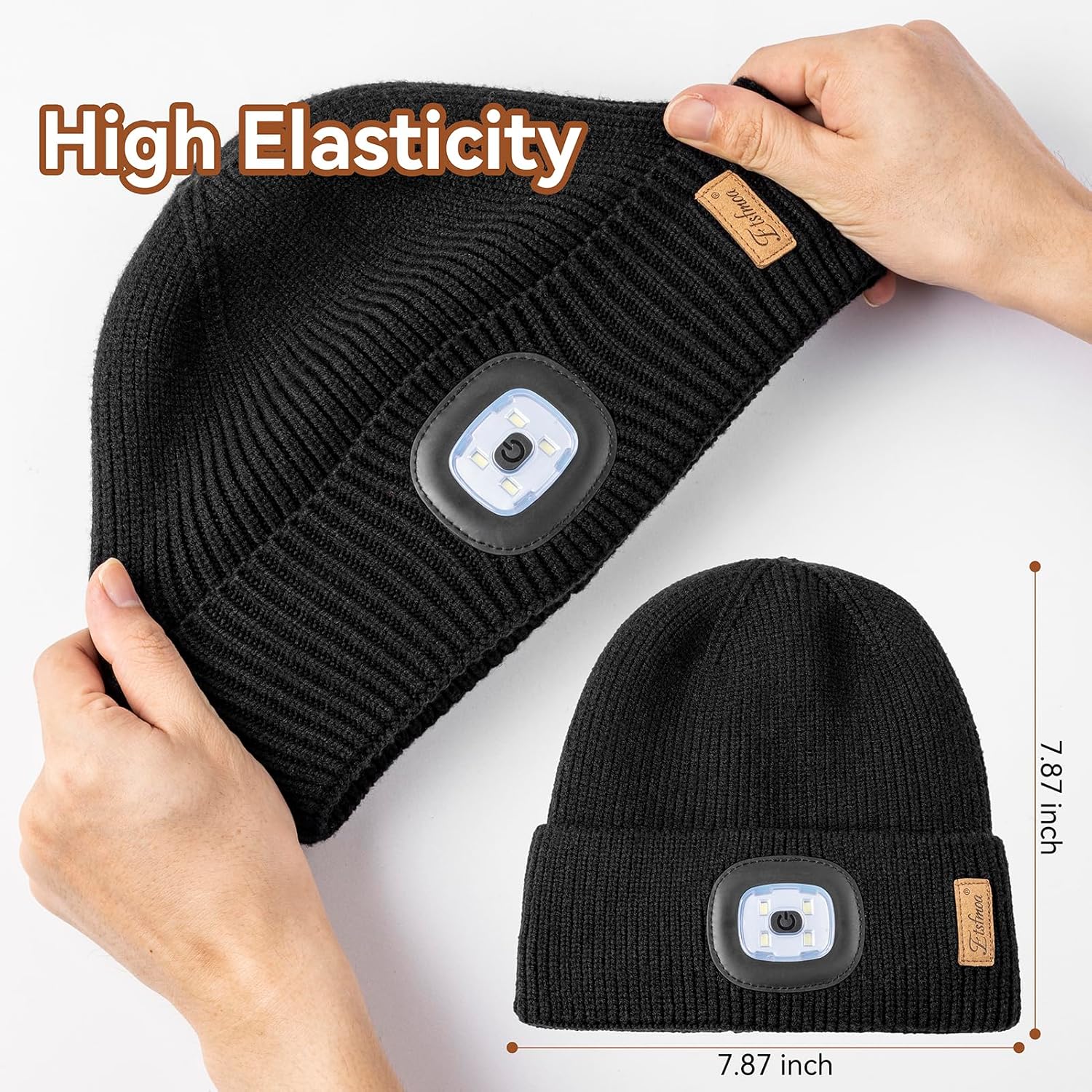 Etsfmoa Hat with Light for Kids,Fleece Lined Knit Beanie for Boys and Girls,Type-c Rechargeable Headlamp LED Cap - Image 3