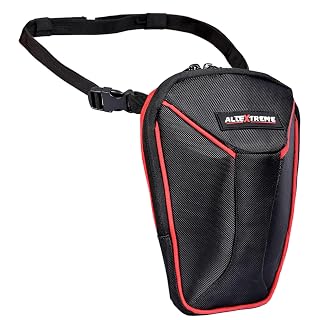 Allextreme Thigh Waist & Sling Bag Water-Resistant Drop Leg Tactical Fanny Pack for Men & Women Adjustable Hard Shell Thigh Bag for Bikers for Riding, Camping & Outdoor Sports (Black & Red)
