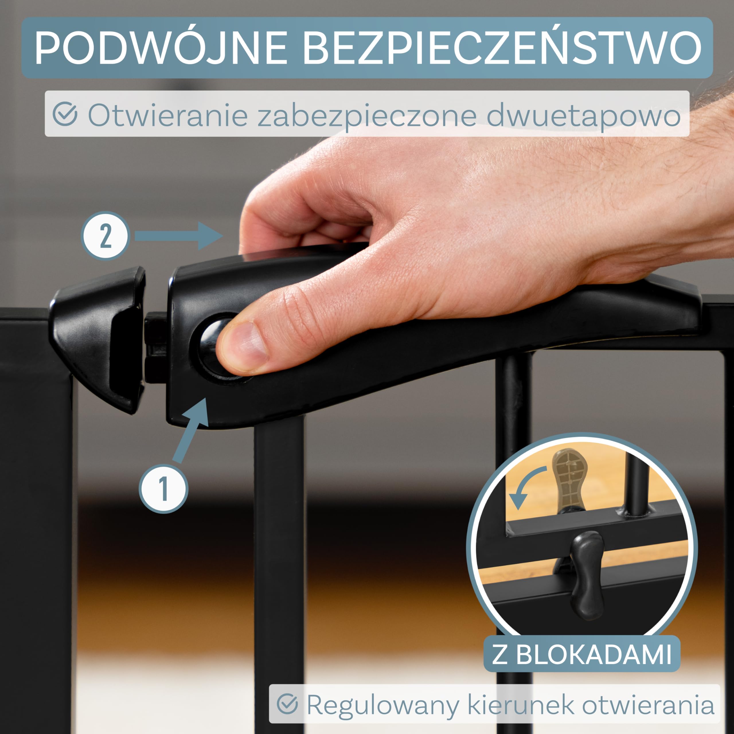 ib style Berrin 58-75 bramka ochronna na drzwi - bramka na schody dla dzieci, samozamykająca się, nie wymaga wiercenia, bezpieczna dla dzieci, 58-66 cm, czarny