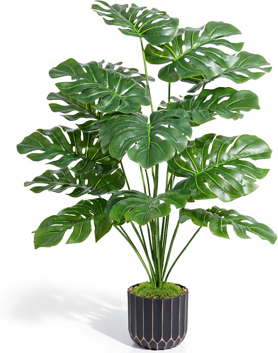 florisso 28" Fake Plants Artificial Monstera Plant Tall Faux Plants | Indoor Outdoor Tree, Fade-Resistant, Zero Maintenance, Premium Durable for Living Room Bedroom Home House Decoration