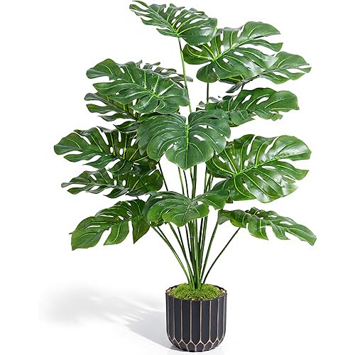 28" Artificial Monstera Plant Tall Fake Faux Plants Indoor Outdoor Tree for Living Room Home House Decoration