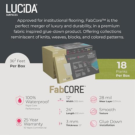 Lucida Surfaces FabCore Sample 12x24in 28mil 3mm Glue Down LVT
