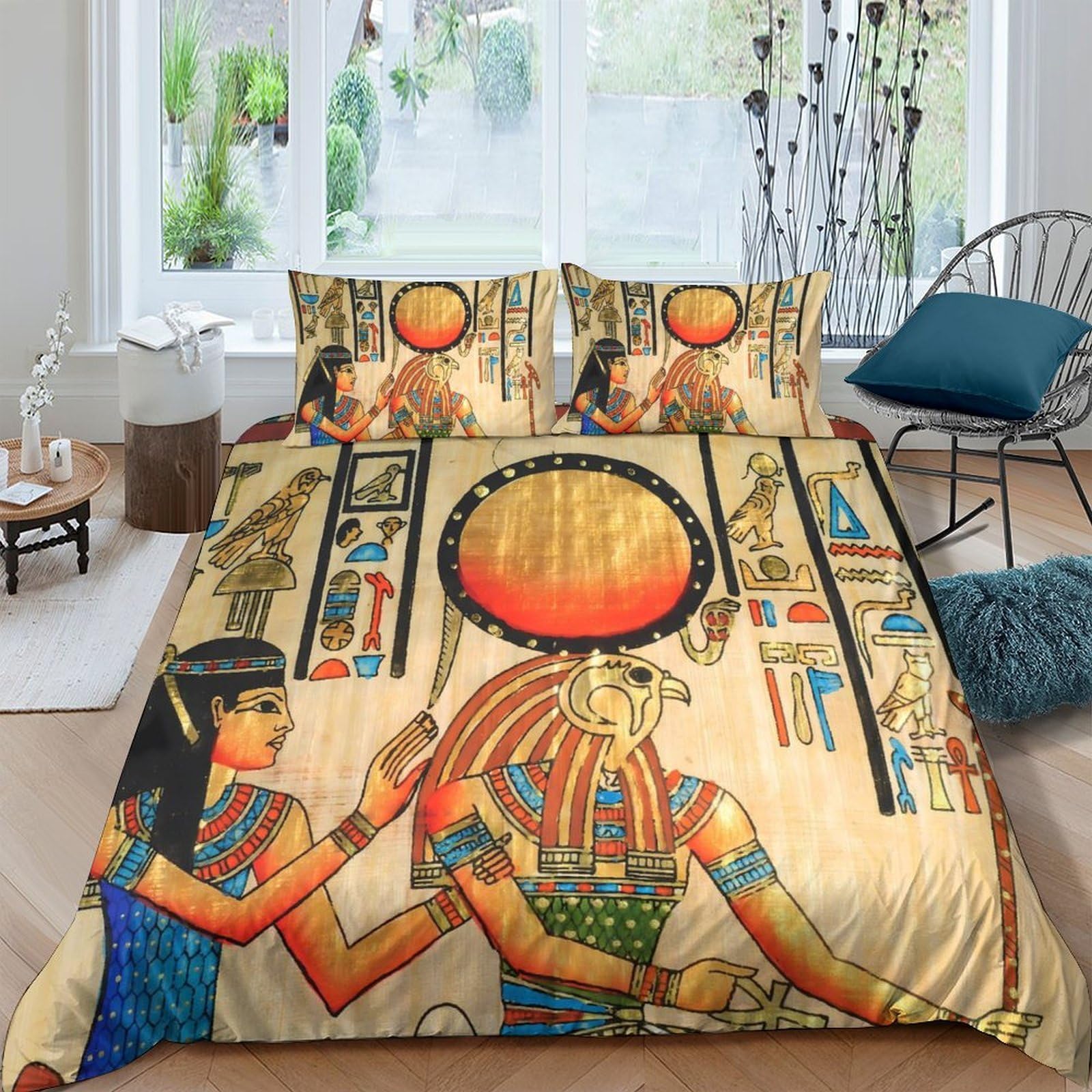Ctjqhvkz Style-4 3D Printed Ancient Egypt Fitted Sheet Microfiber Soft Egyptian Goddess Mattress Cover For Bedroom Guest Room Decor Single（135X200cm）