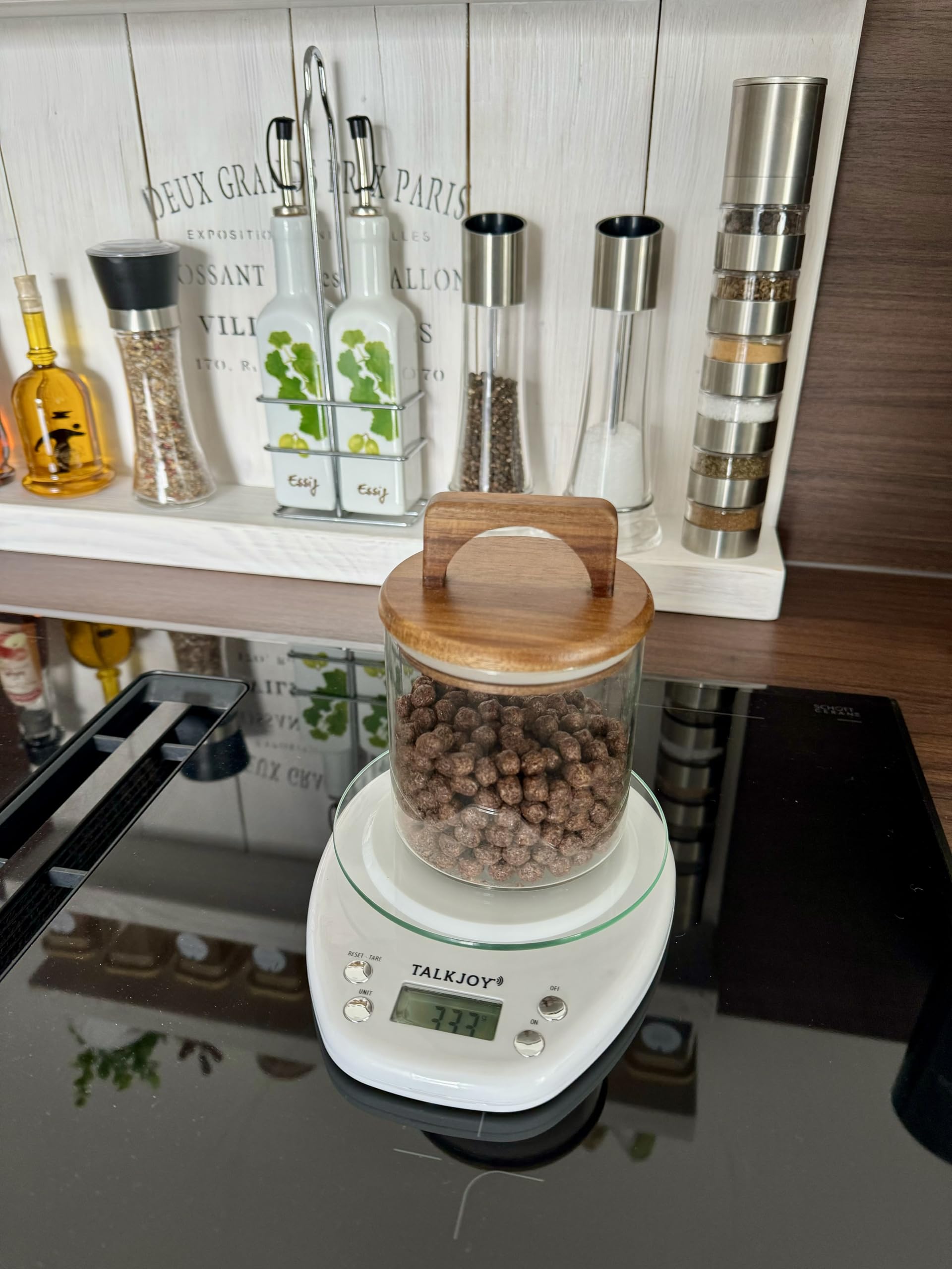 Sprechende Küchenwaage, Digitale Haushaltswaage für Blinde, Sehbehinderte und Senioren, Ansage von Gewicht in g/ml, mit Tara-Funktion, bis 5 kg, Farbe Weiß