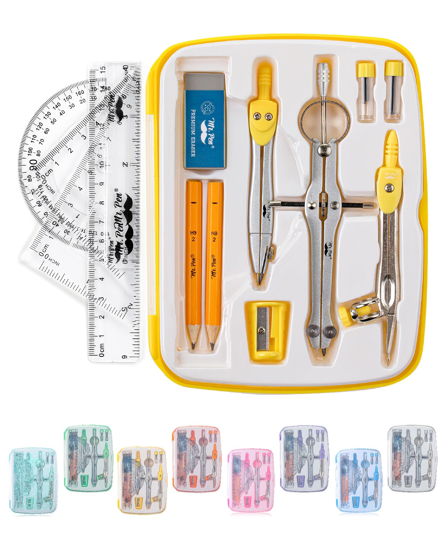 Mr. Pen- Geometry Set, 13 pcs, Compass for Geometry Compass, Geometry Kit Set with Shatterproof Storage Box, Math Compass, Geometry Set for School, Compass Math, Protractor and Compass Set
