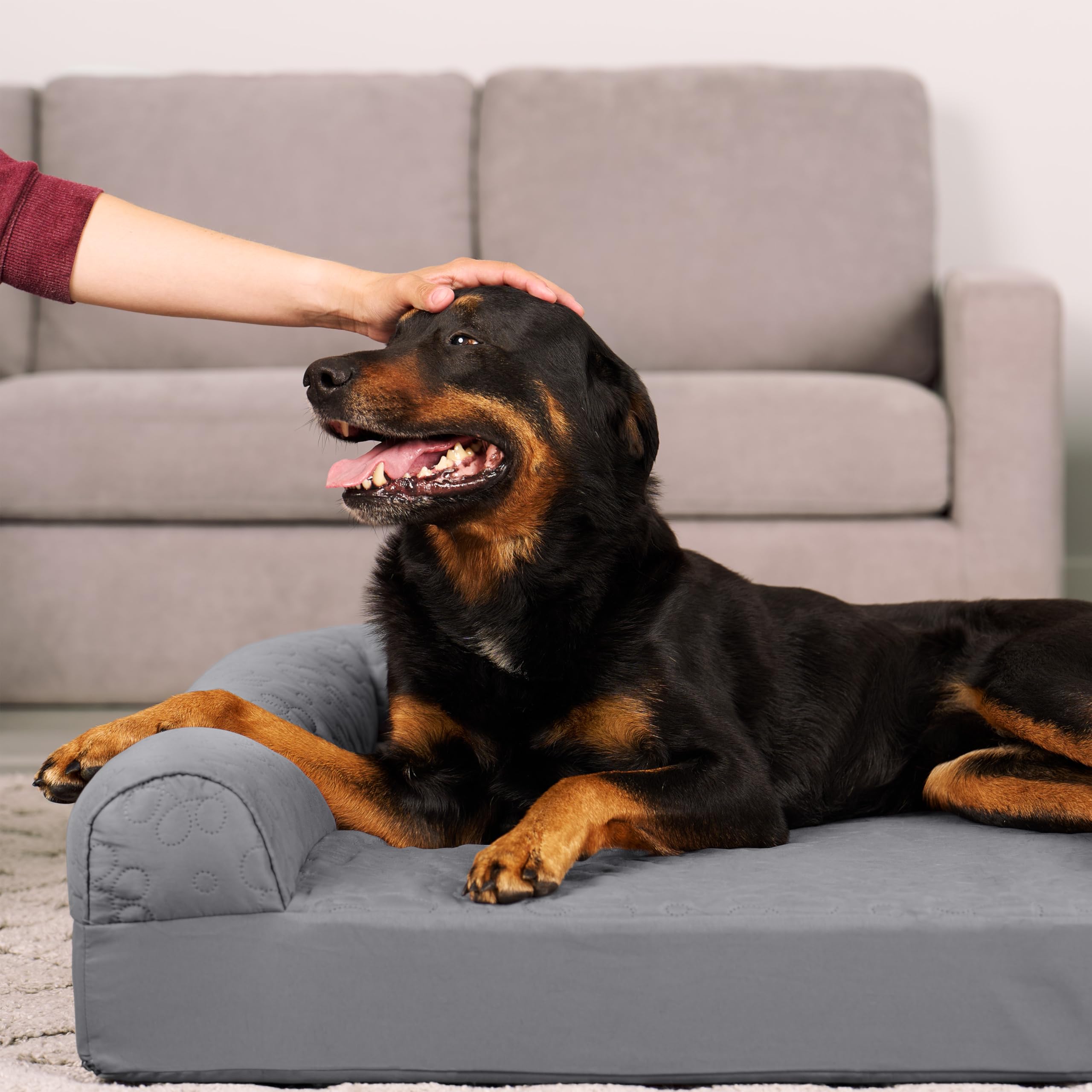 Furhaven XL Orthopedic Dog Bed Pinsonic Quilted Paw L Shaped Chaise w/Removable Washable Cover - Titanium, Jumbo (X-Large)