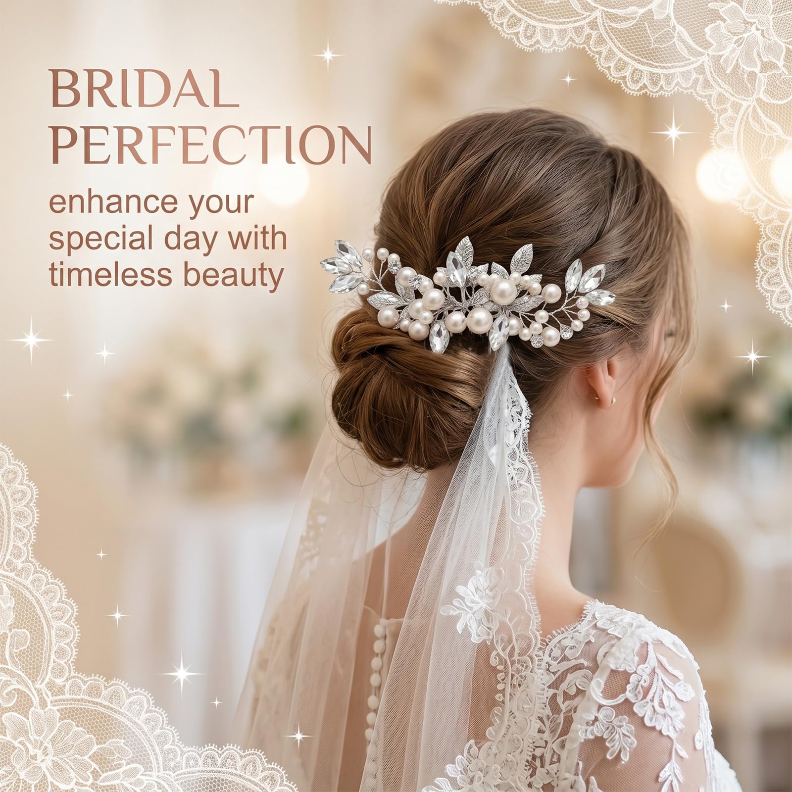 1 x Pettinino argentato per capelli da sposa, Pettine per Capelli da Sposa Fermaglio, Pettinino per capelli da sposa con perle argentate, con Perle Cristallo Accessori, Accessori Capelli Sposa