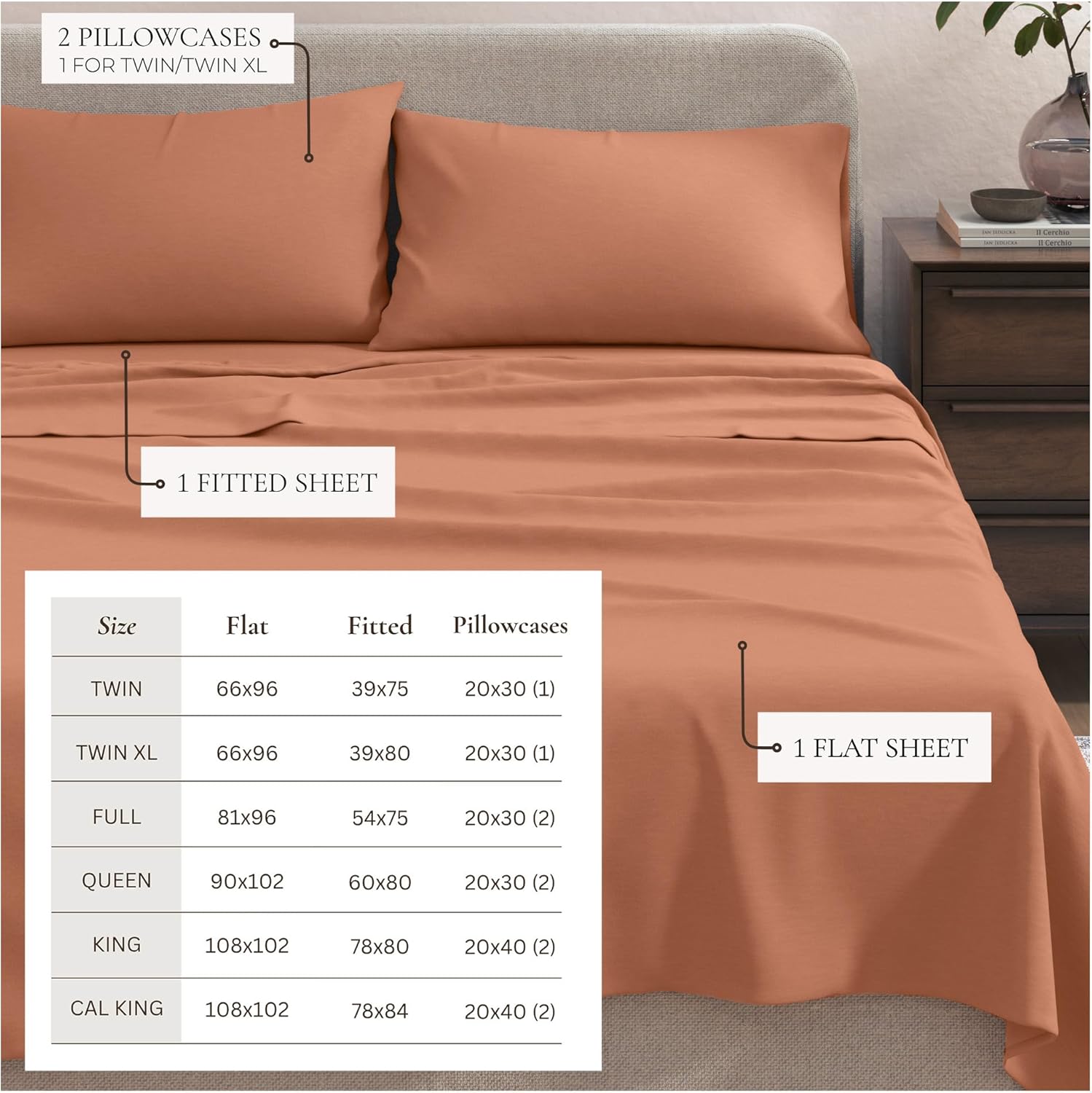 Great Bay Home Cotton Jersey Knit King Sheet Set - Ultra-Soft, Stretchy, Heathered Melange Bed Sheets - Cozy, Soft T-Shirt Sheet & Pillowcase Set (Terracotta)