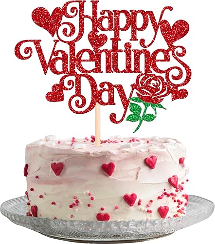 1 paquete de decoración para tartas con purpurina para el día de San Valentín, diseño de flores de rosa dulce corazón y alentinas para feliz día de