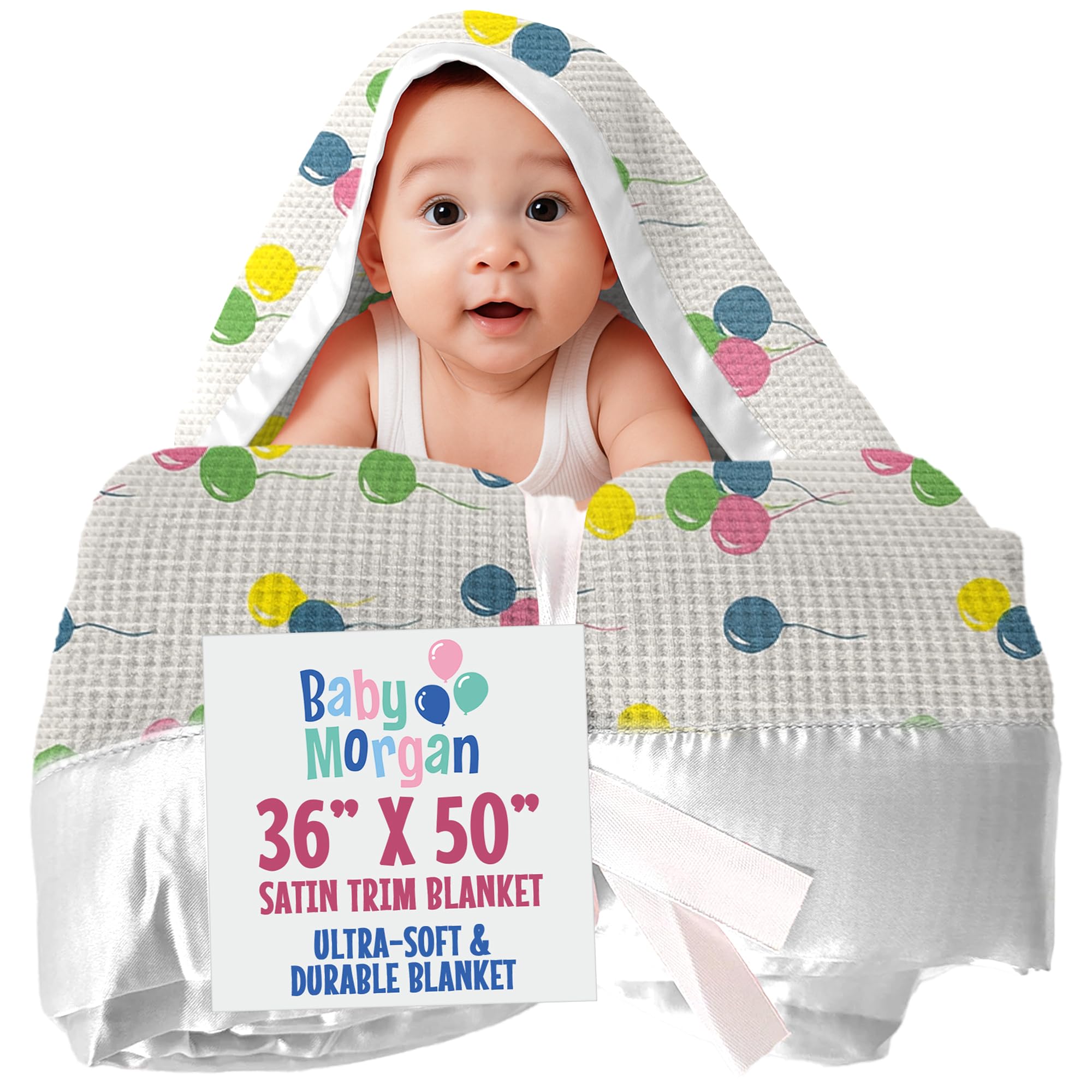 Thermal Waffle Baby Blanket Satin Trim Balloon Pattern 36"x50"